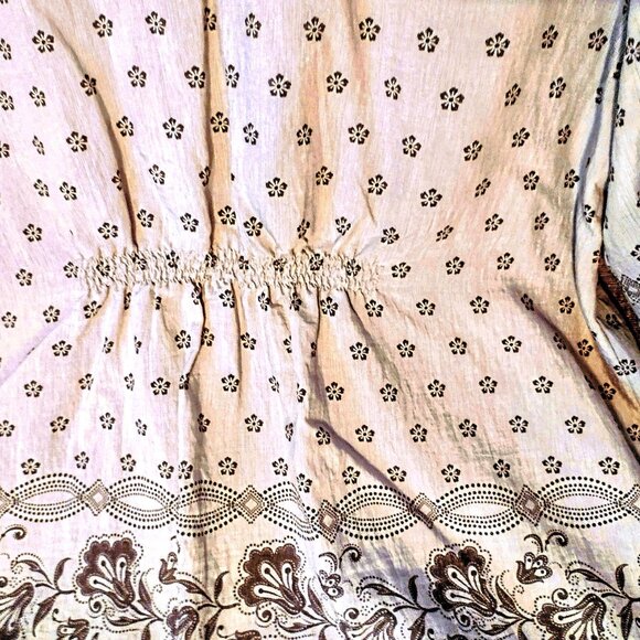 SONOMA Life+Style Women's Button 3/4 Sleeve 1X Shirred Blouse - Tan/Brown Border - Picture 7 of 9